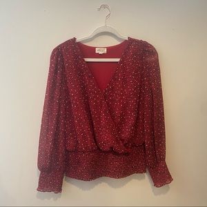 Red cheetah print silky blouse